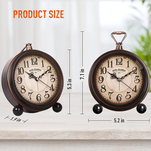 RODH Battery Alarm Clock,Night Light,Vintage Hangable Super Silent Non Ticking Analog Table Clock for Bedroom Bedside