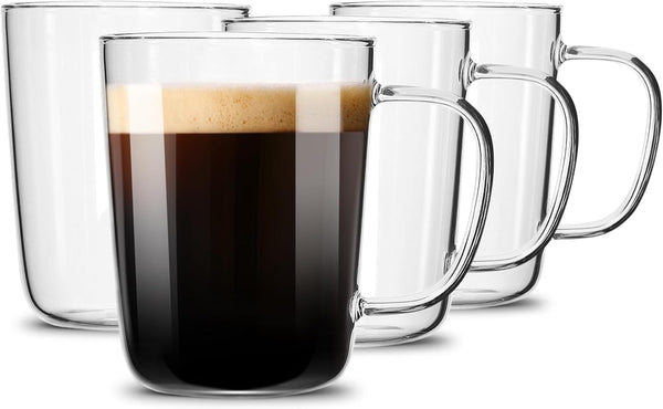 LUXU Glass Coffee Mugs Set of 4 - 17 oz Clear Beer Mugs, Lead-free Drinking Glasses for Hot and Cold Beverages