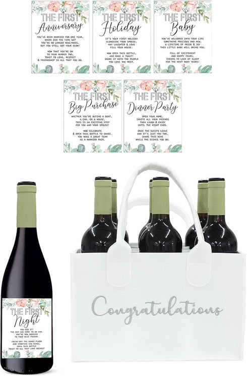 Milestone Wine Labels and Gift Bag, 6 Bottle Congratulations Wedding Wine Crate with Wedding Milestone Stickers