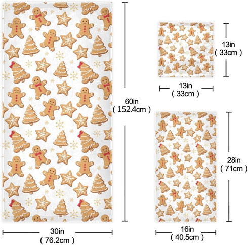 Set 3 Sets Pfrewn Gingerbread Man Towels of Christmas Winter Bathroom Towel Soft Absorbent Bath Hand Towels Washcloth