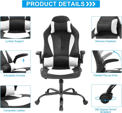 Meet perfect Office Chair PU Leather Desk Gaming Chair, High Back Racing Height Adjustable Computer Chair with Back