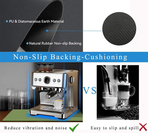 Coffee Mat for Countertops, Absorbent Rubber Bar Accessories for Kitchen, Fits Under Coffee Maker, 12"x19" Green
