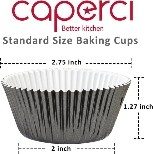 Caperci Black Foil Cupcake Muffin Liners Standard Size Baking Cups 150-Pack - Premium Greaseproof & Sturdy by Caperci