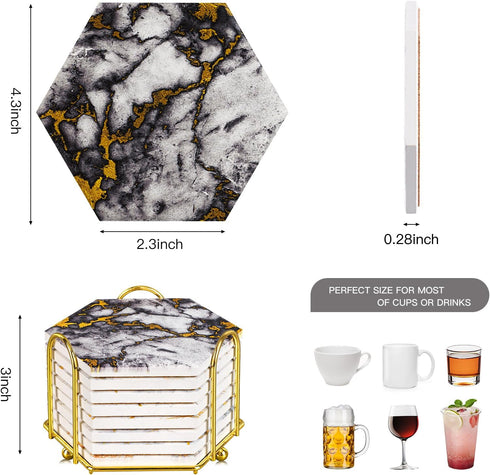 Coasters,Set 8 Gold Marble of Drink Coasters for Anniversary, Office,Geichan Ceramic Bar Coasters Cute Dining Coffee