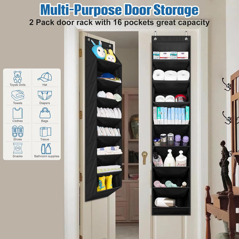 SLEEPING LAMB 2 Pack Narrow Over The Door Shoe Organizer with 8 Large Deep Pockets for Closet Storage