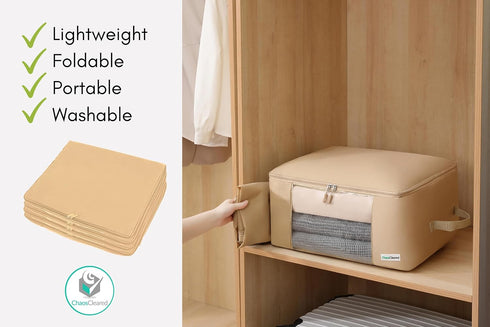 Clothing Storage Bags - Large Organizer for Sweaters, Bedding, Garment, Mothproof Underbed Space Saver with Zip & Window