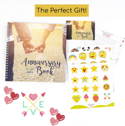 Wedding Memory Book, Hardcover Journal to Document Anniversaries from 1st to 50th Year, Gifts for Bride and Groom
