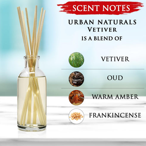 Urban Naturals Vetiver Home Fragrance Reed Diffuser Set - Masculine Fragrance for Man CAVE