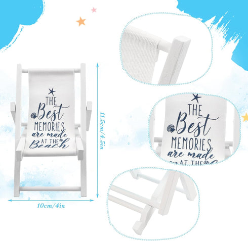 Meching 4 PCS Beach Miniature Furniture Decoration, Mini Wooden Folding Beach Chair Sunbath Chair Longue Deck