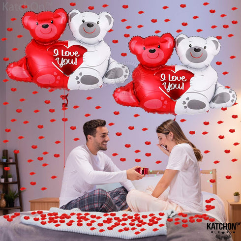 KatchOn Huge 'I Love You' Teddy Bear Balloons, 40x30 Inch Pack of 2, Red, Romantic-Themed for Valentine's Day