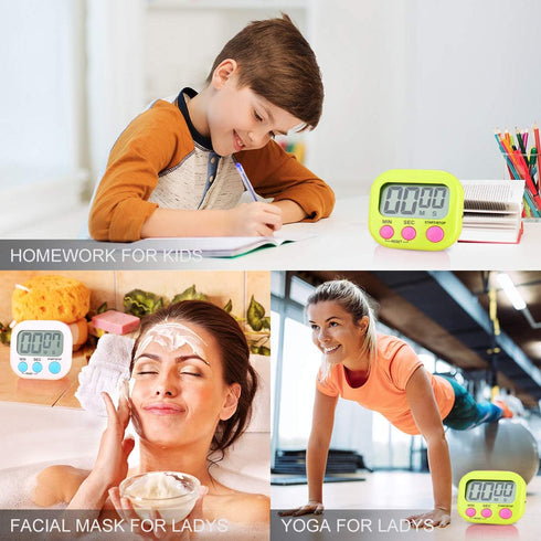 Digital Kitchen Timer for Teachers and Kids Cooking - Magnetic + ON/Off Switch + Count Up Countdown, Stopwatch Timer, 2
