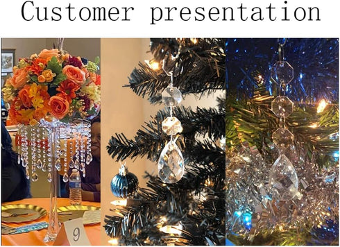 60 PCS Clear Acrylic Crystal Beads for Christmas Ornaments Tree Decorations Garland Chandelier Hanging Wedding Party