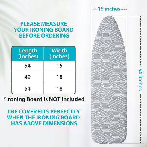 Ironing Board Cover with Padding, 15 x 54 inch Standard Full Size, Heat Reflective, Thick Padding with Elasticized