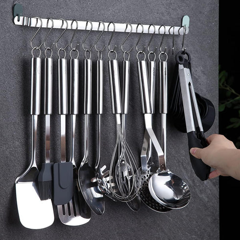 Berglander 38 Pieces Kitchen Utensils Set, Stainless Steel Cooking Utensils with Holder Rack and Hooks for Hanging,