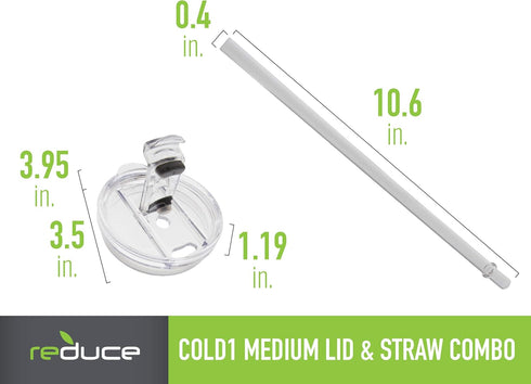 REDUCE Cold1 Tumblers or Mugs Replacement Lid (20-24oz) and Straw Set, Clear, BPA Free