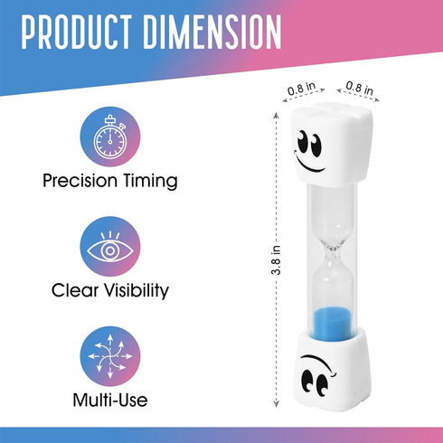 2 Minute Toothbrush Sand Timer for Kids - Set of 2 Small Hourglass in Blue and Pink Smiley