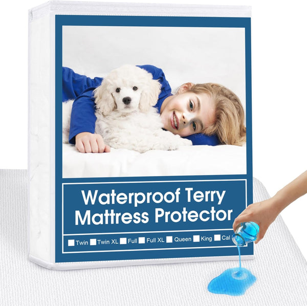 SPRINGSPIRIT Twin Extra Long Waterproof Mattress Protector, Terry Fitted Sheet for College Dorm Room