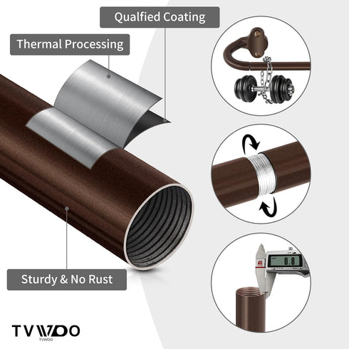 Bronze Wrap Around Curtain Rods 48 to 84 Inch, 5/8 Inch Adjustable Blackout Rod with Brackets, Room Darkening, Brown