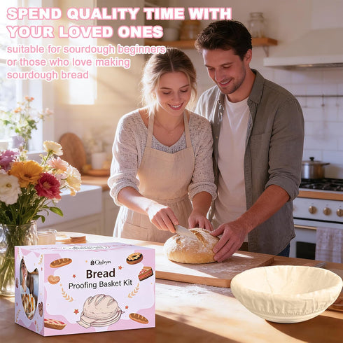 Set Beginner Sourdough Starter Kit, Sourdough Bread Baking Supplies, Banneton Bread Proofing Basket with Glass