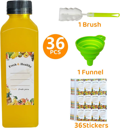 Garandad 36pcs 12 oz Plastic bottles with lids,Juice bottles with caps, Reusable Clear Bulk Beverage Containers