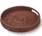 11 inch Round Rattan Tray with Cut-Out Handles, Woven Serving Tray for Dining/Coffee Table