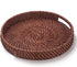 11 inch Round Rattan Tray with Cut-Out Handles, Woven Serving Tray for Dining/Coffee Table