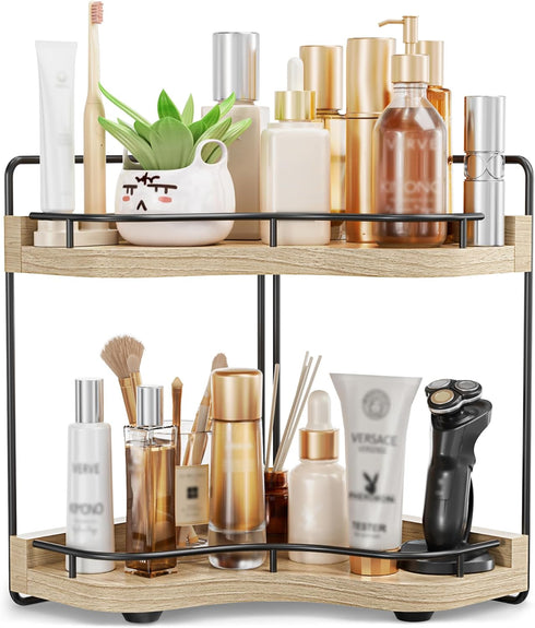 Aollewoiti 2-Tier Corner Bathroom Counter Organizer with Embedded Screw Holes, Secure & Stable