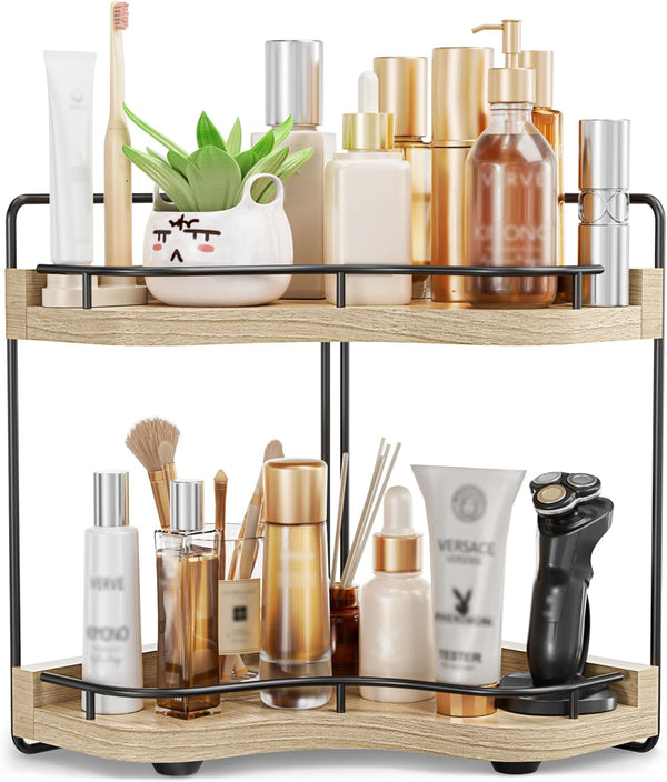 Aollewoiti 2-Tier Corner Bathroom Counter Organizer with Embedded Screw Holes, Secure & Stable
