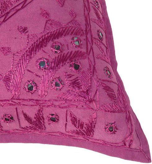 Eyes of India Handmade Boho Throw Pillow Cover with Mirrors, Burgundy, 24" x 24", Decorative Cushion Case for Sofa