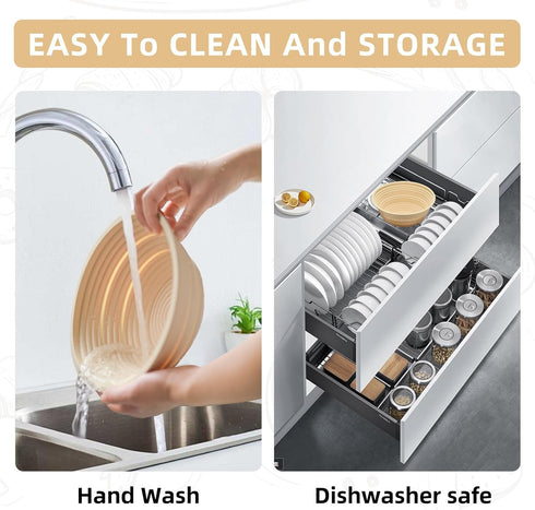 Silicone Banneton Basket,Proofing Basket for Bread Baking,Sourdough Banneton,Dishwasher safe, 2 Round Silicone Banneton and 1 Cloth Cover Set for Bread Making Tools & Starter Kit (Beige)