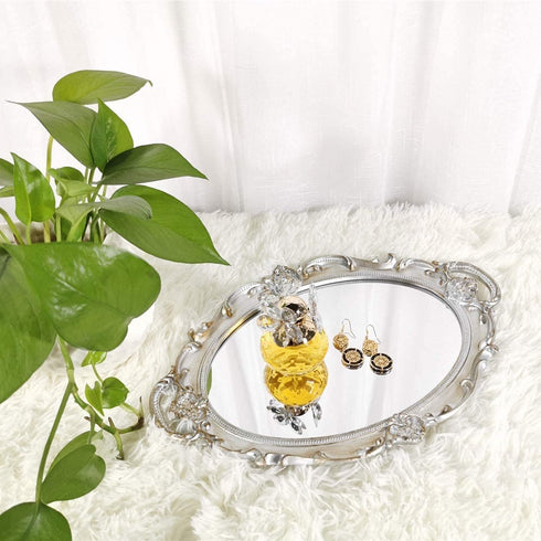 Oval Decorative Mirror Tray - French Style Makeup Organizer, Jewelry Organizer, 9.8"x14.6"