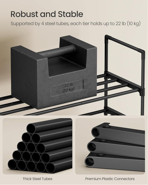 4-Tier 10-15 11.8 26.8 28.4 Inches, ULSA204B01 SONGMICS Shoe Rack, Shoe Organizer, Metal Storage Shelf, Upright