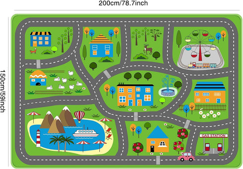 78.7"X 59", 78.7X 59 INCH) Kids Car Playmat Kids Rug for Playroom Car Mat Town City Road Traffic Rugs, Play Mat
