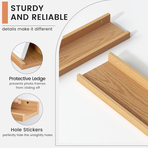 Set 4, 24 Inch FLYJOE Floating Picture Ledge Shelves for Wall of Wall Shelves with Lip Long Large Nursery Book Shelf