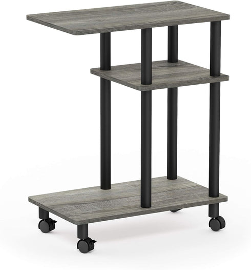 C Shaped Side Table with Casters in French Oak Grey/Black