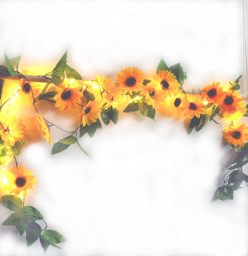 2 Pack 8.8FT Artificial Sunflower Garland with 100 LED Fairy String Lights, Faux Sunflowers Hanging Plant for Indoor,