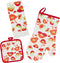 Oven Mitts and Potholders Set, 100% Cotton, Durable Heat Resistant for Kitchen, Machine Washable (3-Piece Red Flower)