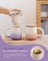 11 oz ZENS Tea Mug with Infuser and Lid for Loose Leaf Tea Steeper, Embossed Ceramic Tea Cup with Strainers. Wood Lid