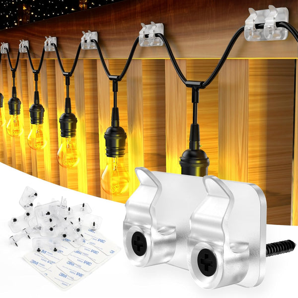 FALDAA Outdoor Light Clips, 50Pcs Clips with Waterproof Adhesive Strips, Heavy Duty Hook