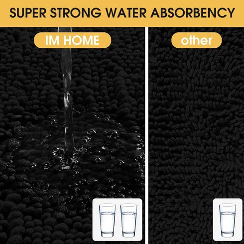 Upgrade Luxury Black Bathroom Rug Mat, 17"x47.5", Ultra Soft Thick Absorbent Non-Slip Chenille