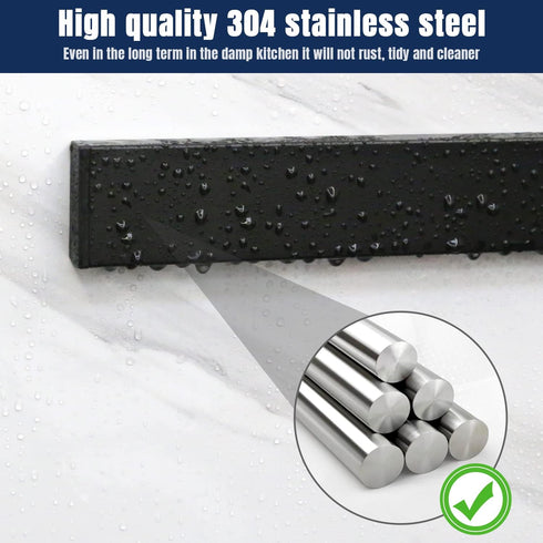 Magnetic Knife Holder for Wall, 10 Inch Black Knife Strip with 2 Hooks, Powerful Magnet Rack with Adhesive Tape and