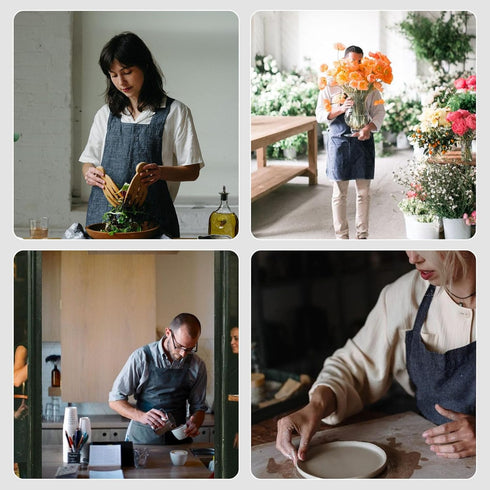 2 Surblue Cotton Denim Apron With Pockets, Cross Back Aprons for Women Men, Bib Jean Kitchen Apron for Arts Cafe Work