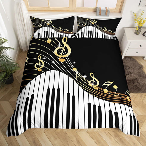 Feelyou Piano Pattern Comforter Cover Classic Music Themed Bedding Set for Boys