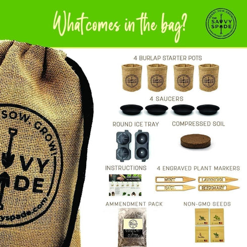 Cocktail Herb Garden Kit Indoor Grow Your Own Cocktail Kit with Ice Ball Maker and Non-GMO Heirloom Lavender Seeds