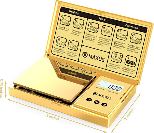MAXUS Digital Gram Scale, 200g x 0.01g Capacity with Stylish Gold Plated Cover for Jewelry and Food Weighing