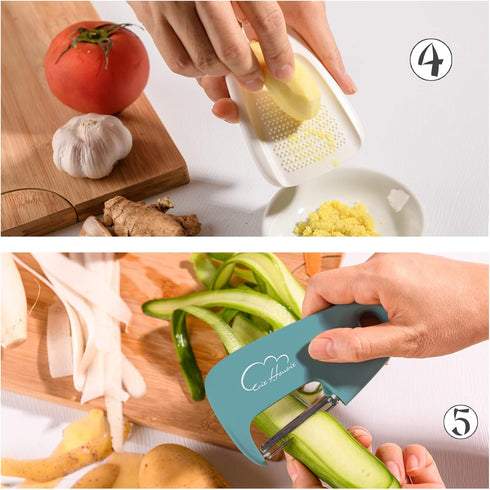 Kitchen Gadgets Set, 5 Pieces, Stackable Cooking Tools for Small Kitchen, Dishwasher Safe, Blue