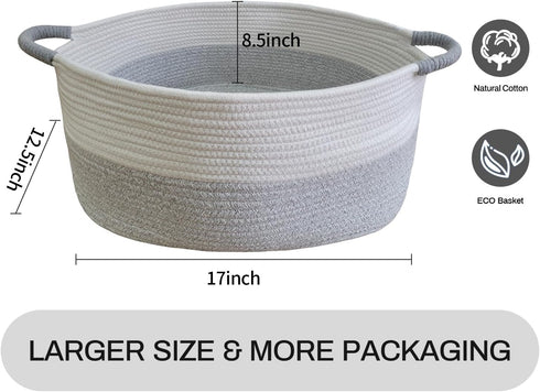 Medium Rope Basket with Handles, Medium Storage Basket, 17" L x 12.5" W x 8.5" H, Home Decor Basket, Towel Basket, Book
