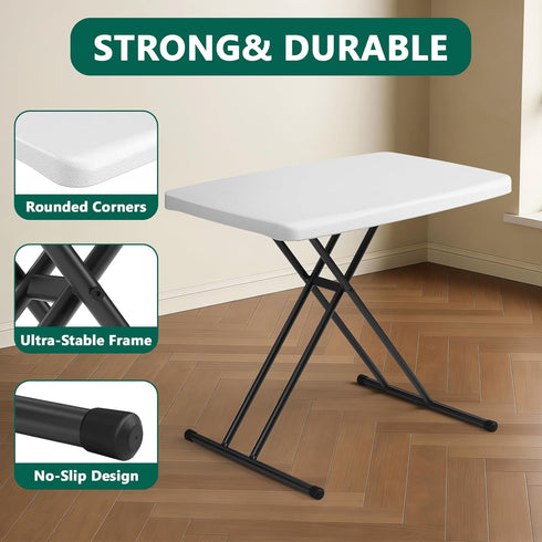 30in Folding Table, Portable Picnic Table with Adjustable Height, Foldable TV Tray Table & Laptop Desk for Small
