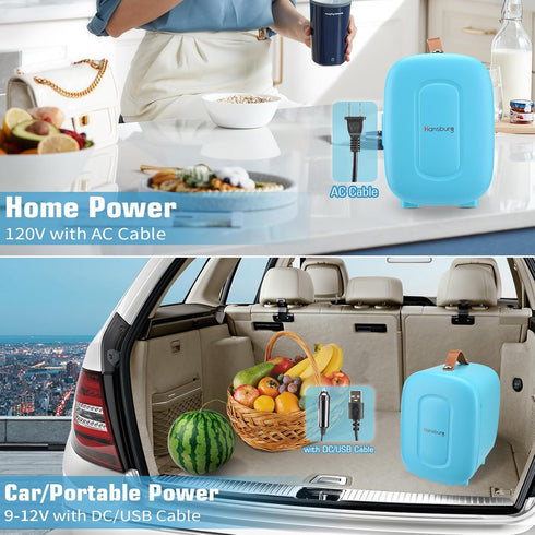 Mini Fridge for Bedroom Skincare Cooler & Warmer Portable Small Refrigerator 4 Liter/6 Can with 12v AC/DC/USB Option