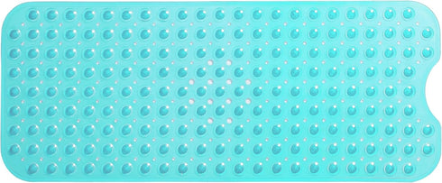 Extra-Long Non-Slip Bathtub & Shower Mat, 39”x16”, Transparent Turquoise, Safe & Machine-Washable